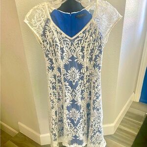 Nanette Lepore Daydream White Lace White Lace Over Blue Hi-Low Shift Dress S 2